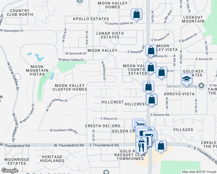 map of restaurants, bars, coffee shops, grocery stores, and more near 82 East Canterbury Court in Phoenix