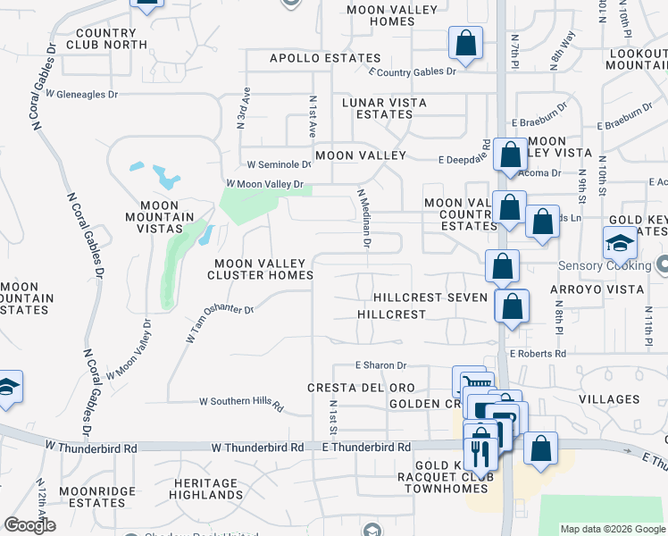 map of restaurants, bars, coffee shops, grocery stores, and more near 14201 North Canterbury Drive in Phoenix