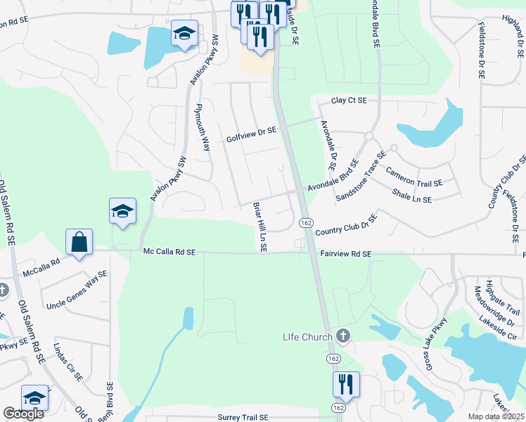 map of restaurants, bars, coffee shops, grocery stores, and more near 2125 Country Walk Way Southeast in Conyers