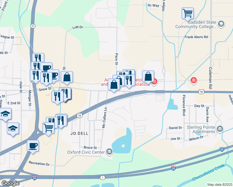 map of restaurants, bars, coffee shops, grocery stores, and more near 20 Pace Street in Oxford