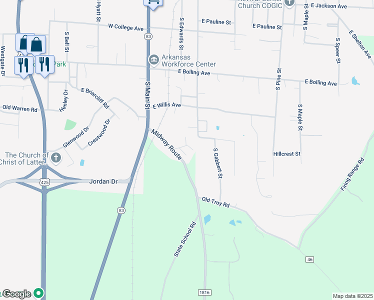 map of restaurants, bars, coffee shops, grocery stores, and more near 422 Ambrose Avenue in Monticello