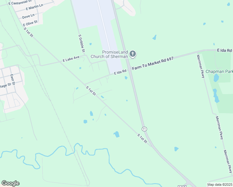 map of restaurants, bars, coffee shops, grocery stores, and more near 2617 South 1st Street in Sherman