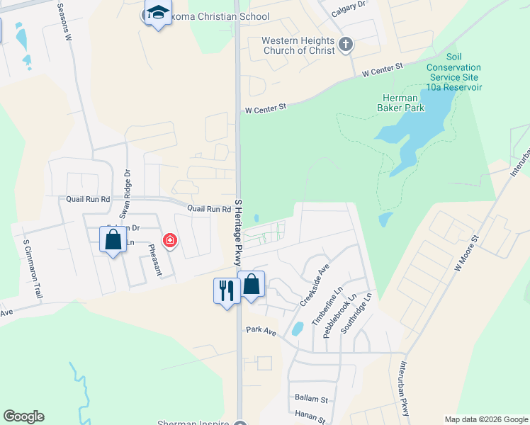 map of restaurants, bars, coffee shops, grocery stores, and more near 1000 South Heritage Parkway in Sherman