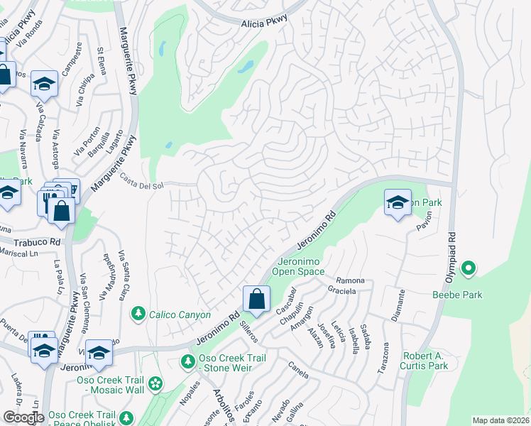 map of restaurants, bars, coffee shops, grocery stores, and more near 23986 Calle Alonso in Mission Viejo