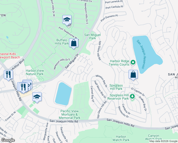 map of restaurants, bars, coffee shops, grocery stores, and more near 2005 Yacht Resolute in Newport Beach