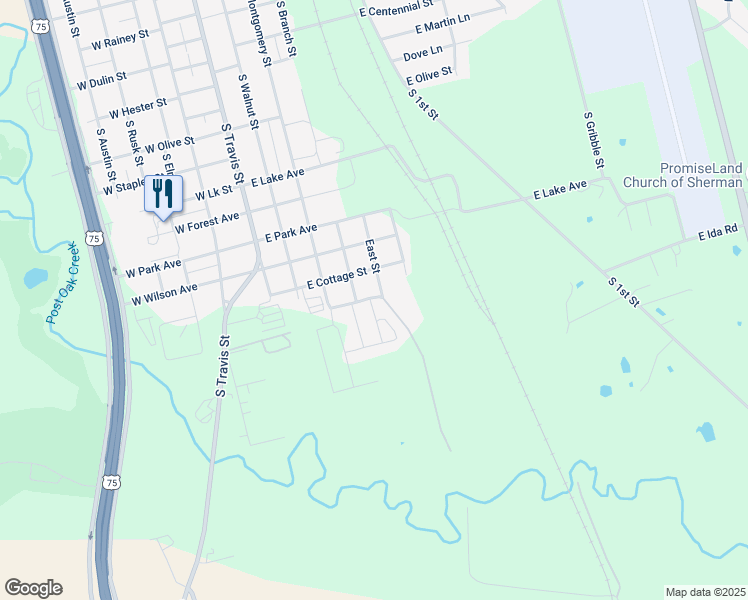 map of restaurants, bars, coffee shops, grocery stores, and more near 2119 South Branch Street in Sherman