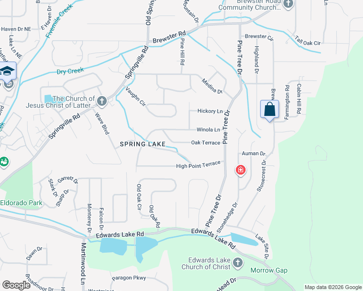 map of restaurants, bars, coffee shops, grocery stores, and more near 1329 Oak Terrace in Birmingham