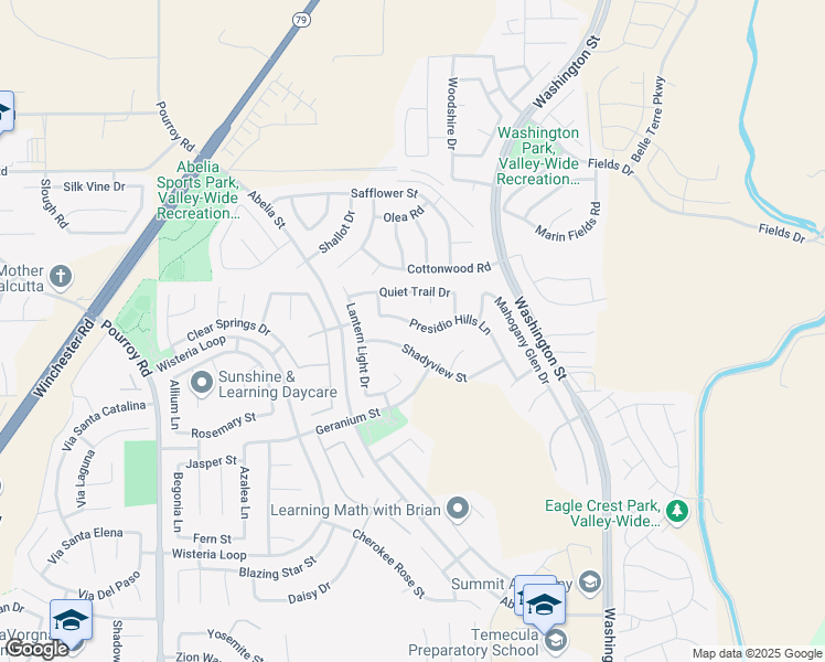 map of restaurants, bars, coffee shops, grocery stores, and more near 32585 Presidio Hills Lane in Winchester