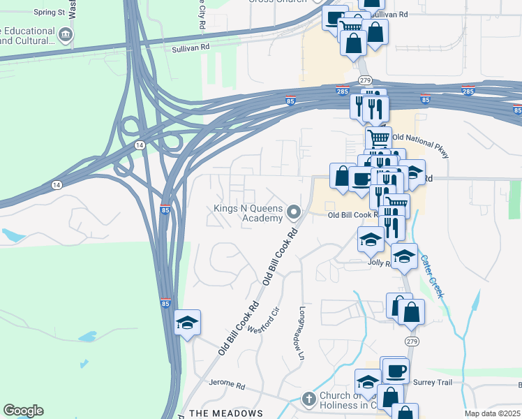 map of restaurants, bars, coffee shops, grocery stores, and more near 5189 Seaside Court in College Park