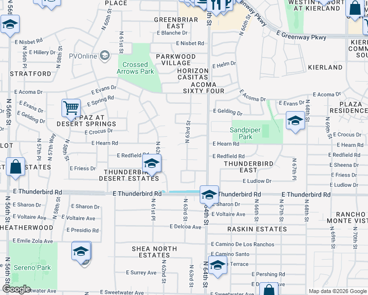 map of restaurants, bars, coffee shops, grocery stores, and more near 6241 East Hearn Road in Scottsdale