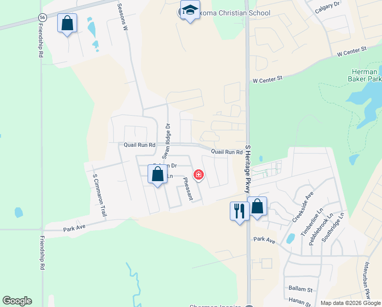 map of restaurants, bars, coffee shops, grocery stores, and more near 4101 Cardinal Drive in Sherman