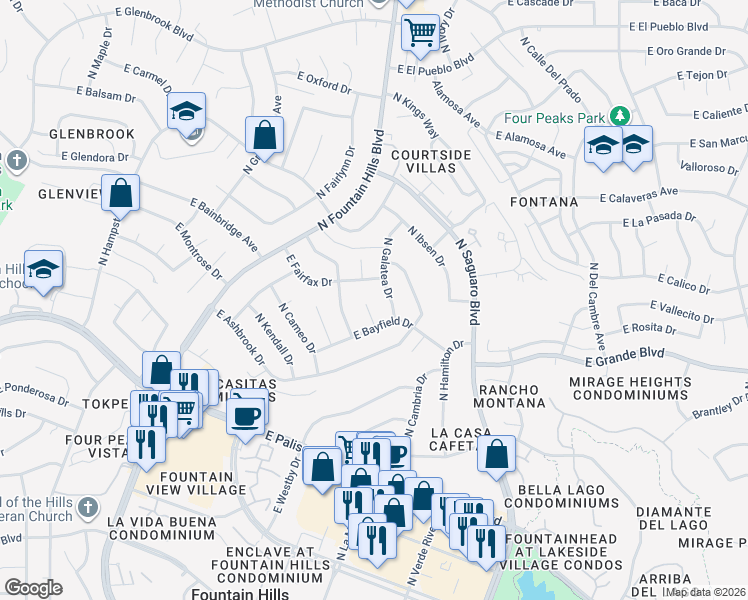 map of restaurants, bars, coffee shops, grocery stores, and more near 14031 Sussex Place in Fountain Hills