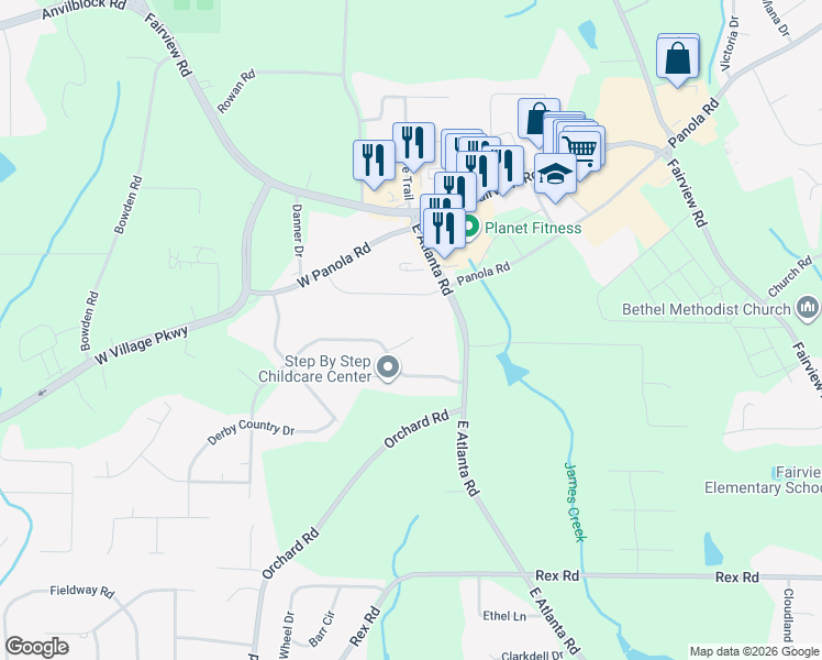 map of restaurants, bars, coffee shops, grocery stores, and more near 25 Citation Court in Ellenwood