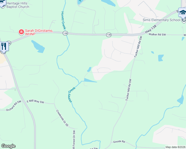 map of restaurants, bars, coffee shops, grocery stores, and more near 2464 Morrison Road Southwest in Conyers