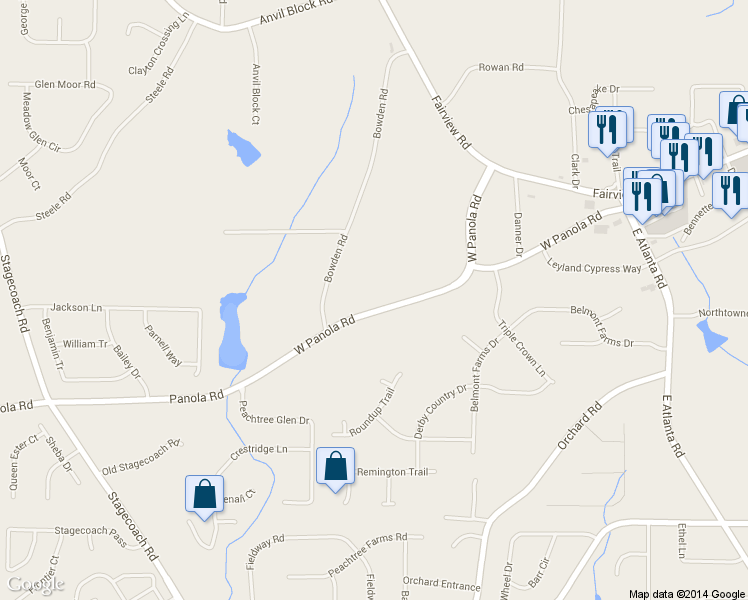 map of restaurants, bars, coffee shops, grocery stores, and more near 4131 West Village Parkway in Ellenwood