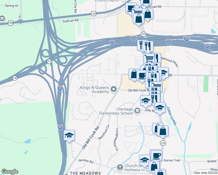 map of restaurants, bars, coffee shops, grocery stores, and more near 2729 Live Oak Trail in College Park