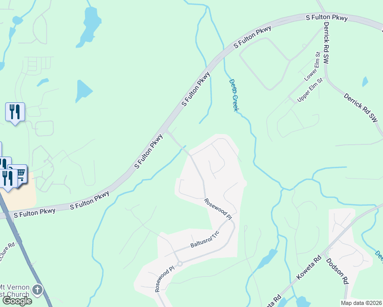 map of restaurants, bars, coffee shops, grocery stores, and more near 6504 Muirfield Point in Fairburn