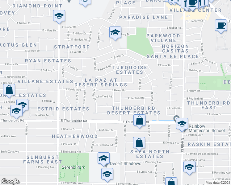 map of restaurants, bars, coffee shops, grocery stores, and more near 5931 East Hearn Road in Scottsdale