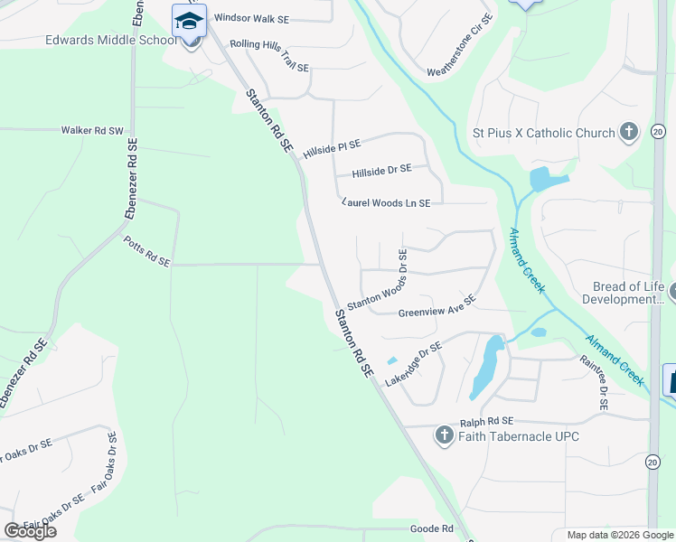 map of restaurants, bars, coffee shops, grocery stores, and more near 2802 Stanton Road Southeast in Conyers