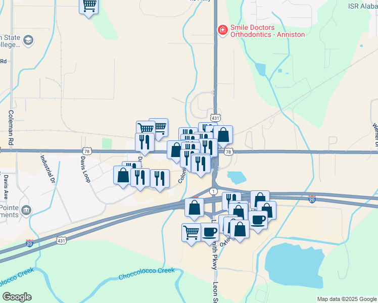 map of restaurants, bars, coffee shops, grocery stores, and more near 1750 U.S. 78 in Oxford