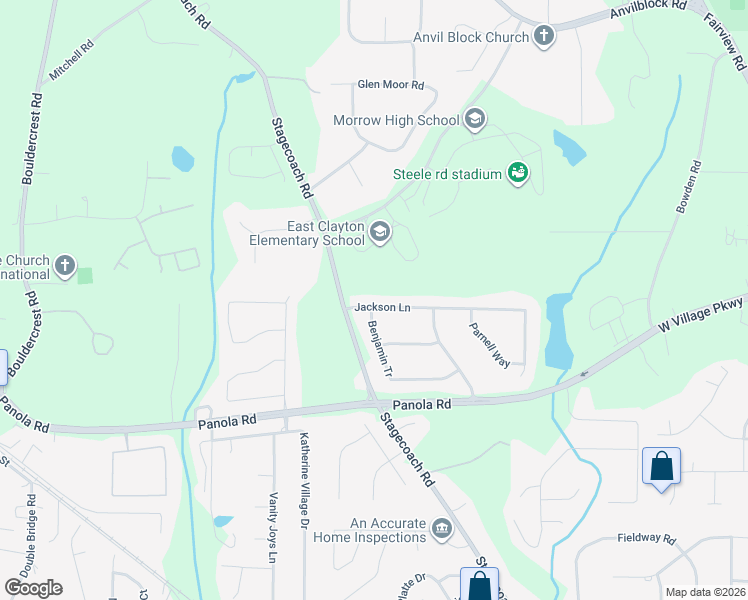 map of restaurants, bars, coffee shops, grocery stores, and more near 3680 Jackson Lane in Ellenwood