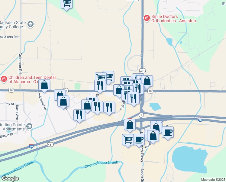 map of restaurants, bars, coffee shops, grocery stores, and more near 1909 Highway 4 in Oxford