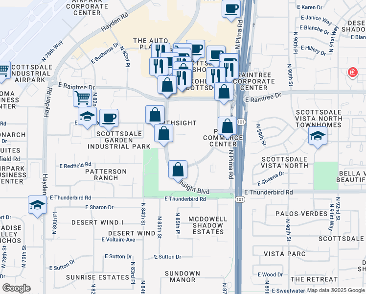 map of restaurants, bars, coffee shops, grocery stores, and more near 14321 North 87th Street in Scottsdale