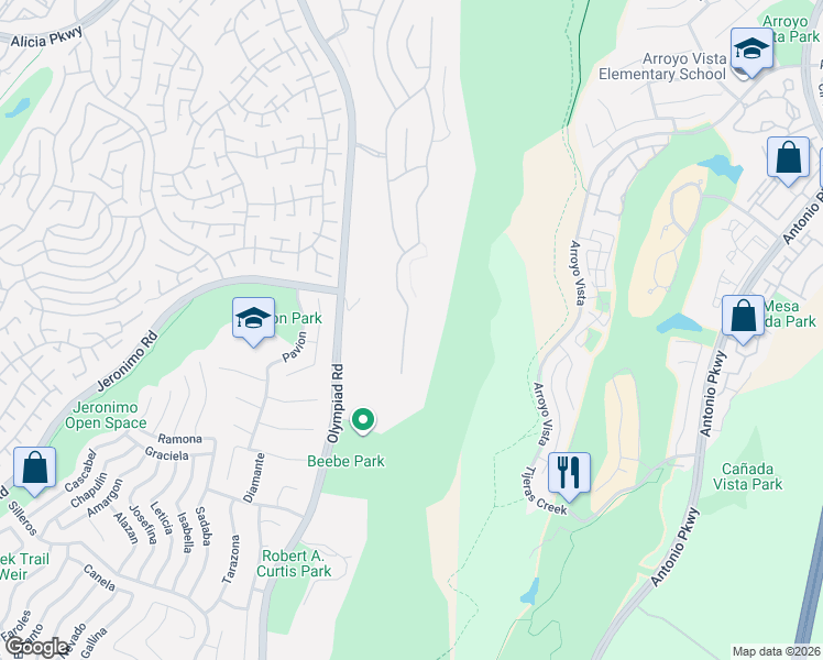 map of restaurants, bars, coffee shops, grocery stores, and more near 23958 Skyline in Mission Viejo
