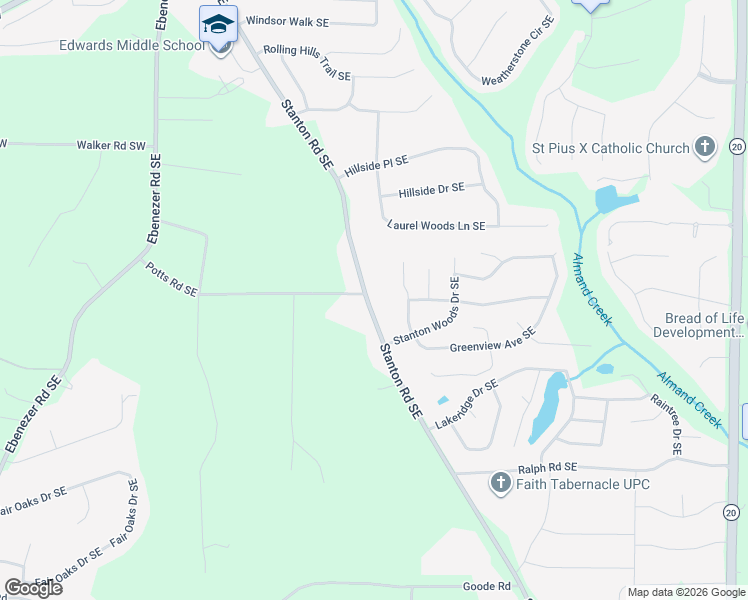 map of restaurants, bars, coffee shops, grocery stores, and more near 2802 Stanton Road Southeast in Conyers
