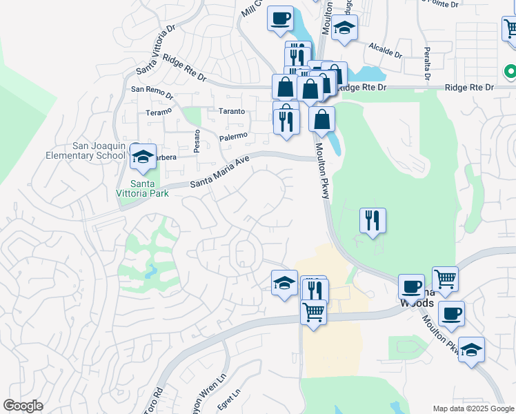 map of restaurants, bars, coffee shops, grocery stores, and more near 3076 Via Serena South in Laguna Woods