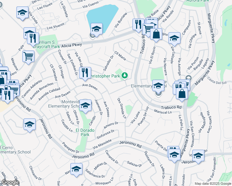 map of restaurants, bars, coffee shops, grocery stores, and more near 26742 Carlota Drive in Mission Viejo