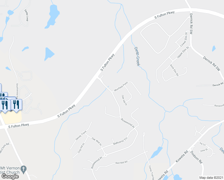 map of restaurants, bars, coffee shops, grocery stores, and more near 6217 Muirfield Point in Fairburn