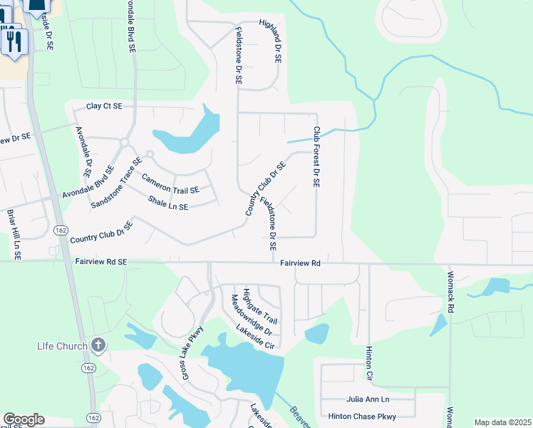 map of restaurants, bars, coffee shops, grocery stores, and more near 2809 Fieldstone Drive in Conyers