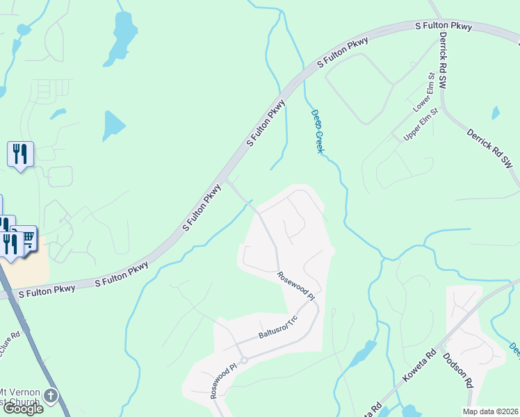 map of restaurants, bars, coffee shops, grocery stores, and more near 6217 Muirfield Point in Fairburn