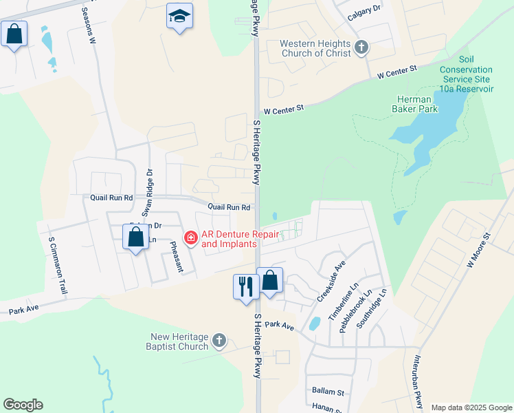 map of restaurants, bars, coffee shops, grocery stores, and more near 1000 South Heritage Parkway in Sherman