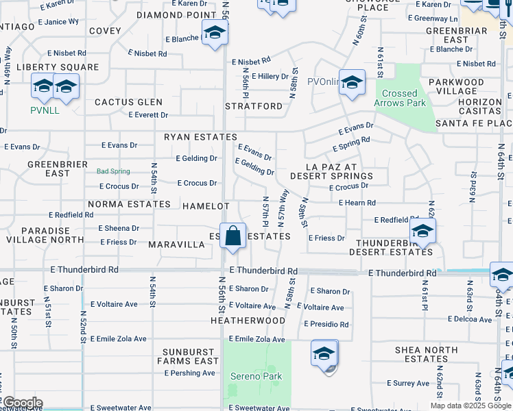 map of restaurants, bars, coffee shops, grocery stores, and more near 5723 East Estrid Avenue in Scottsdale