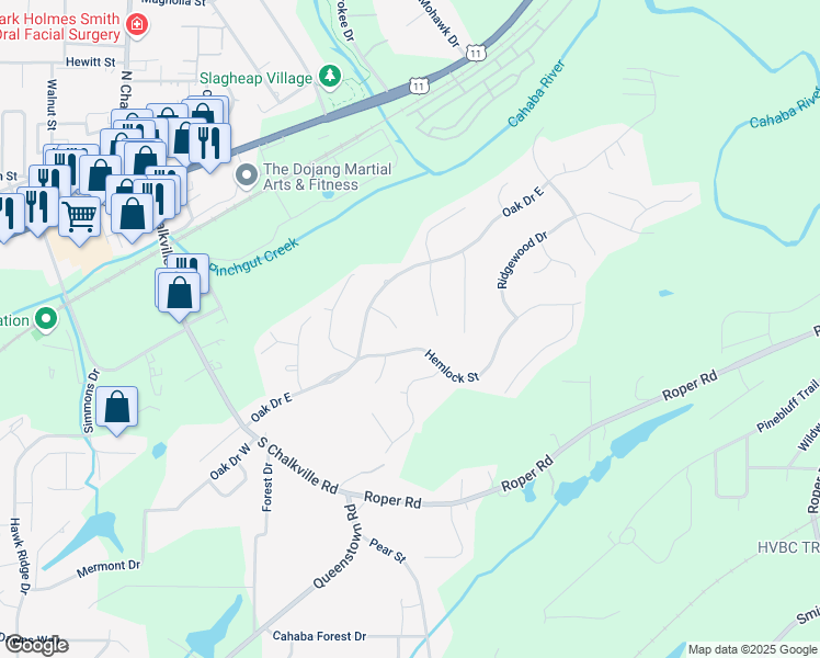 map of restaurants, bars, coffee shops, grocery stores, and more near 3701 Majestic Oaks Way in Trussville