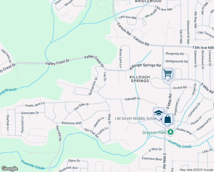 map of restaurants, bars, coffee shops, grocery stores, and more near 1121 Lay Drive in Birmingham