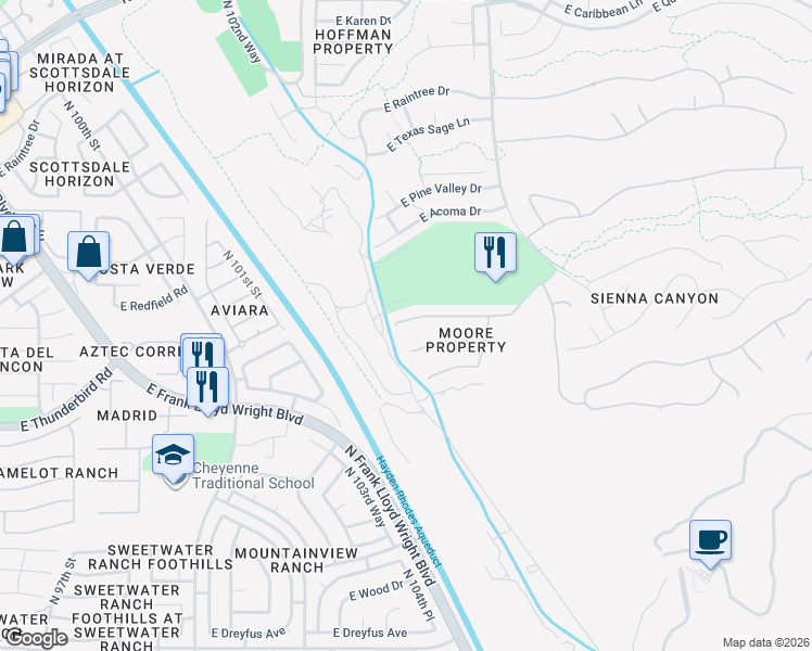 map of restaurants, bars, coffee shops, grocery stores, and more near 10431 East Sheena Drive in Scottsdale