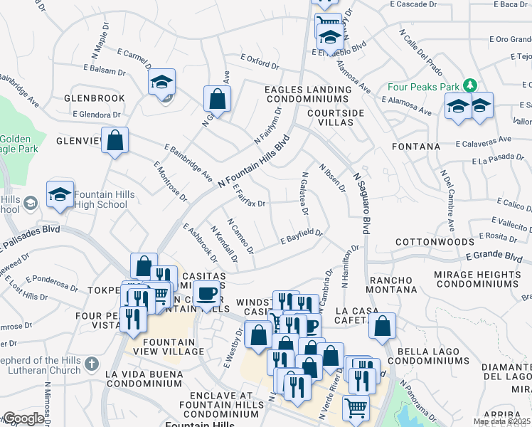 map of restaurants, bars, coffee shops, grocery stores, and more near 14046 North Edgeworth Drive in Fountain Hills
