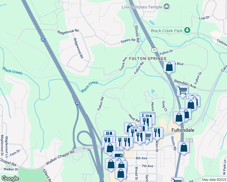 map of restaurants, bars, coffee shops, grocery stores, and more near 2047 Fulton Road in Coalburg