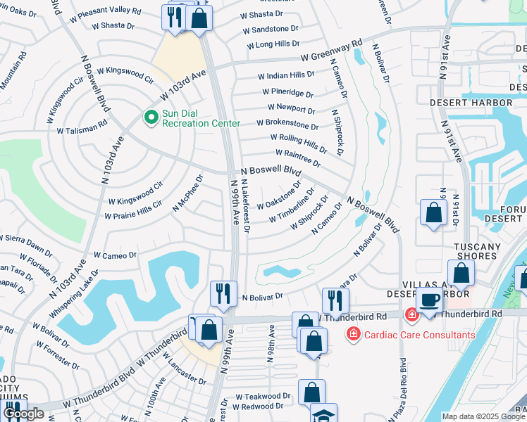 map of restaurants, bars, coffee shops, grocery stores, and more near 9701 West Oakstone Drive in Sun City