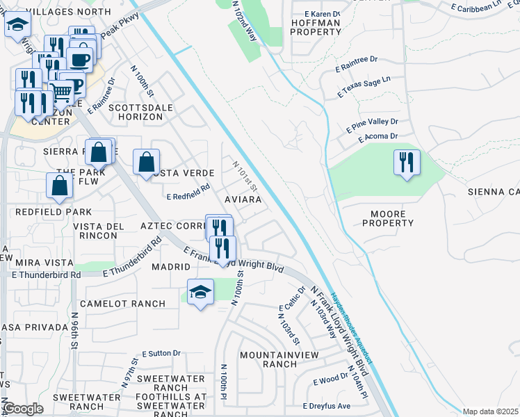 map of restaurants, bars, coffee shops, grocery stores, and more near 10080 East Sheena Drive in Scottsdale