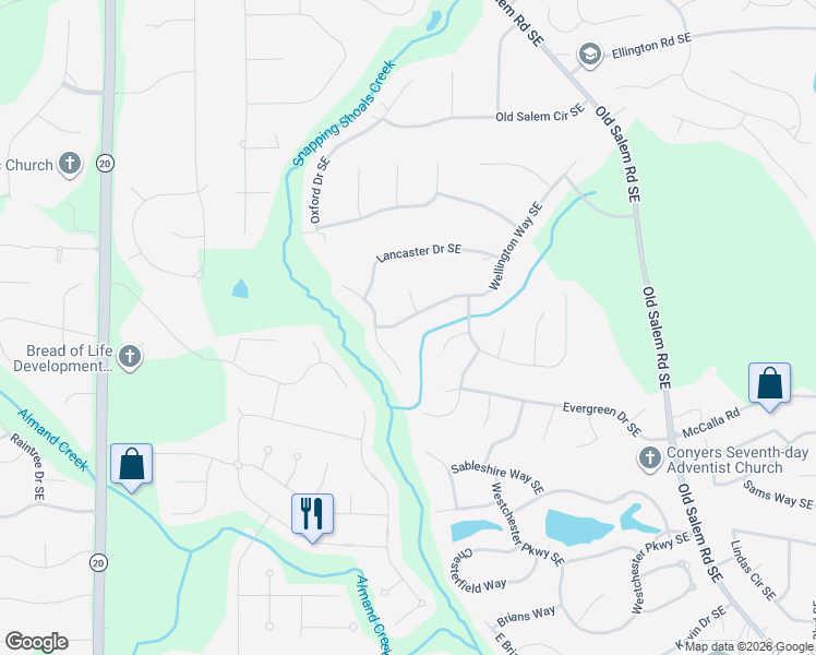 map of restaurants, bars, coffee shops, grocery stores, and more near 2840 Wellington Way Southeast in Conyers