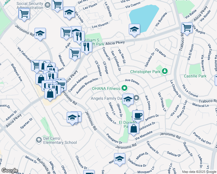 map of restaurants, bars, coffee shops, grocery stores, and more near 26321 Avenue Deseo in Mission Viejo