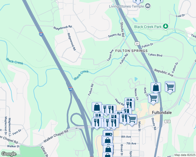 map of restaurants, bars, coffee shops, grocery stores, and more near 2047 Fulton Road in Coalburg