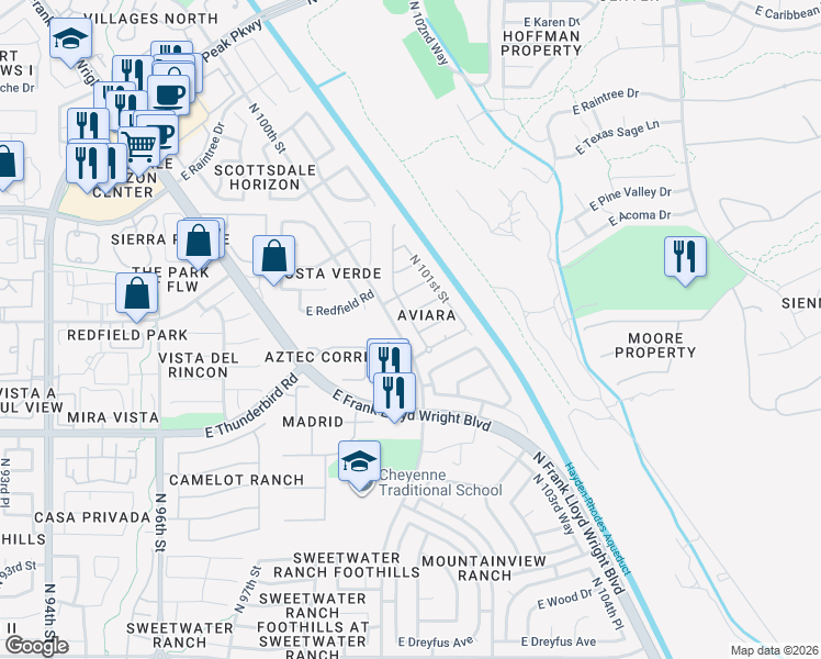 map of restaurants, bars, coffee shops, grocery stores, and more near 14240 North 100th Place in Scottsdale