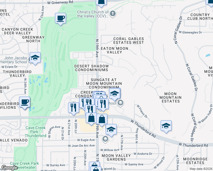 map of restaurants, bars, coffee shops, grocery stores, and more near 14203 North 19th Avenue in Phoenix