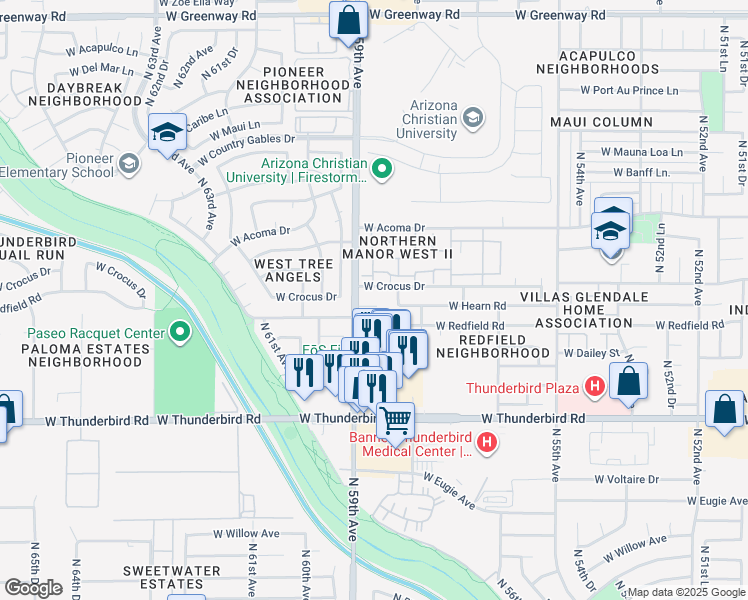 map of restaurants, bars, coffee shops, grocery stores, and more near 5832 West Hearn Road in Glendale