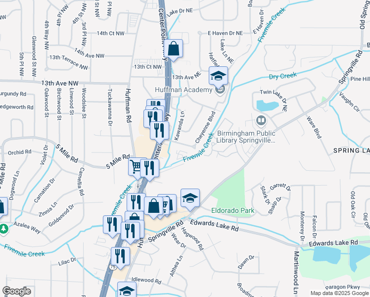 map of restaurants, bars, coffee shops, grocery stores, and more near 229 Cheyenne Boulevard in Birmingham